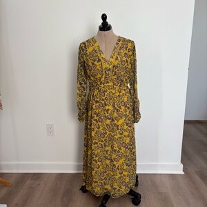 Jessica Simpson Womens Midi Dress XL Yellow Blue Annalise VNeck Lightweight